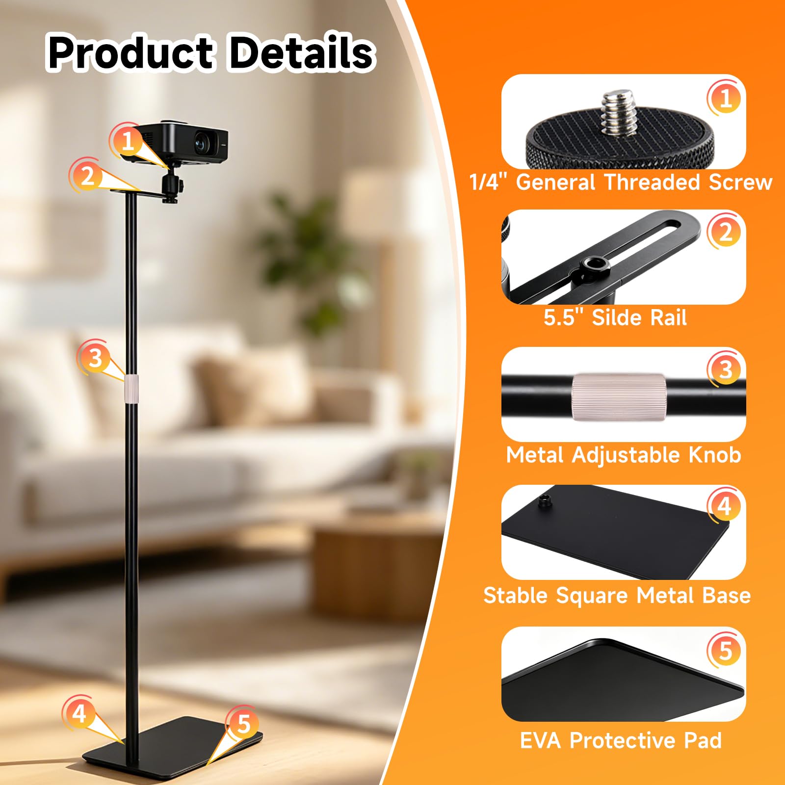 Soporte para proyector, soporte universal multifuncional giratorio de 360°,soporte de suelo oculto en forma de L, compatible con proyectores,cámaras y webcams para uso en oficinas y exteriores