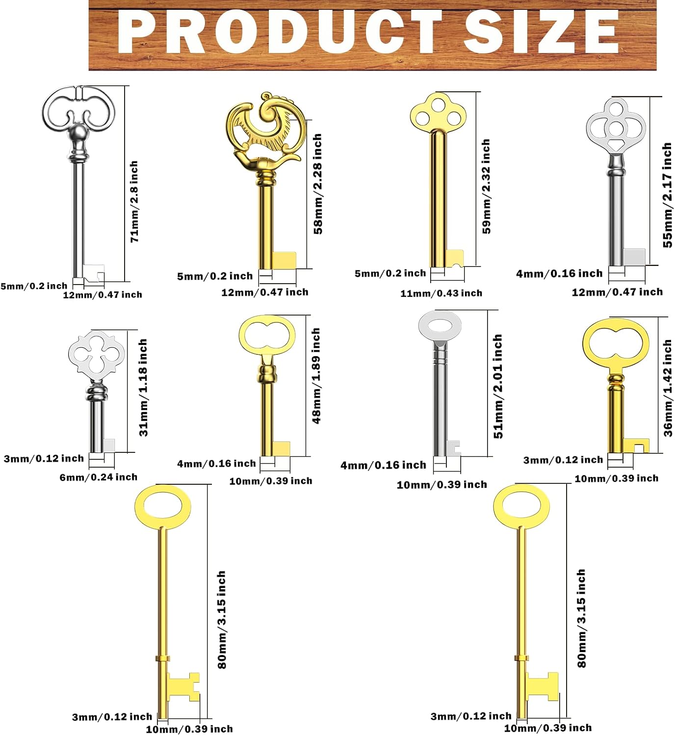 Universal Skeleton Keys Replacement, 19Pcs Hollow Barrel Skeleton Key Set for Vintage Old Furniture, Antique Furniture, Cabinet Doors, Grandfather Clocks, Old Style Cabinets or Doors