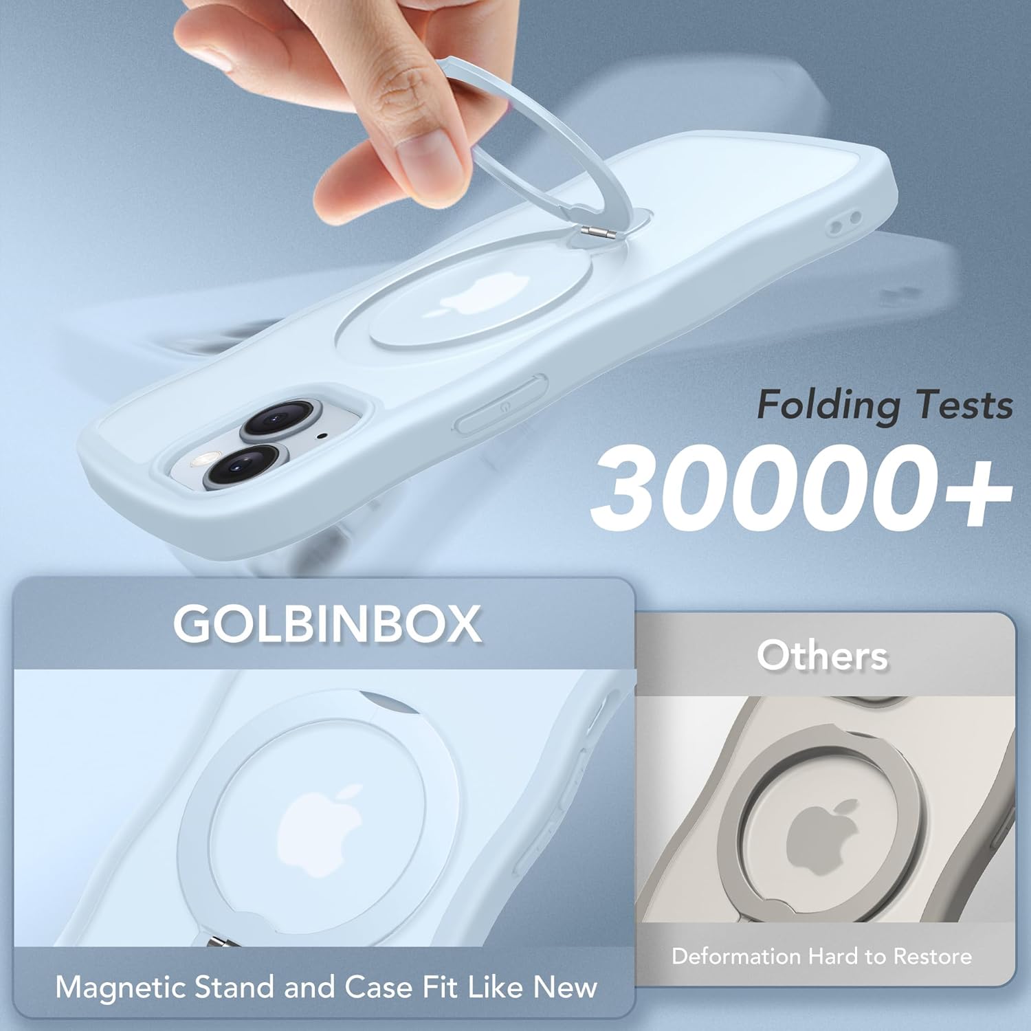 for iPhone 13 Case & iPhone 14 Case for Women,[Compatible with Magsafe][360° Spin Magnetic Stand][Cute Wave Edge][Military-Grade Protection]Translucent Matte Phone case for iPhone 13/14, Baby Blue - Image 8