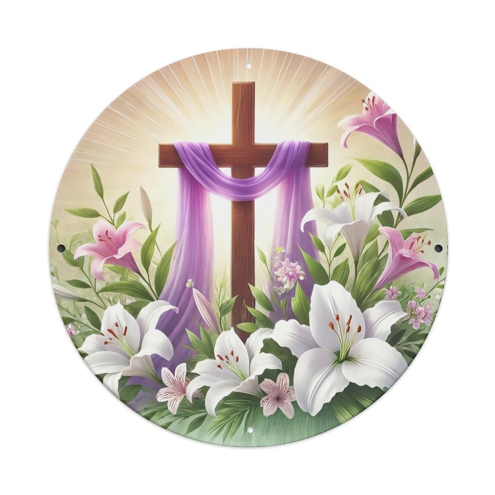 Cross With Purple Cloth And Lilies Tin Sign Metal Poster Vintage Metal Signs for Home Man Cave Bar Cafe Kitchen laundry room Wall Decorations 8x8 inches
