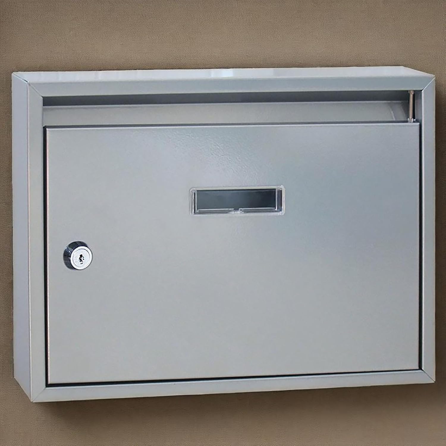 Wall Mount Mailbox with Key Lock, Locking Mailboxes for Outside with View Window, Galvanized Steel Metal Drop Box for Letters, Cards, 13x2x9in(Silver)