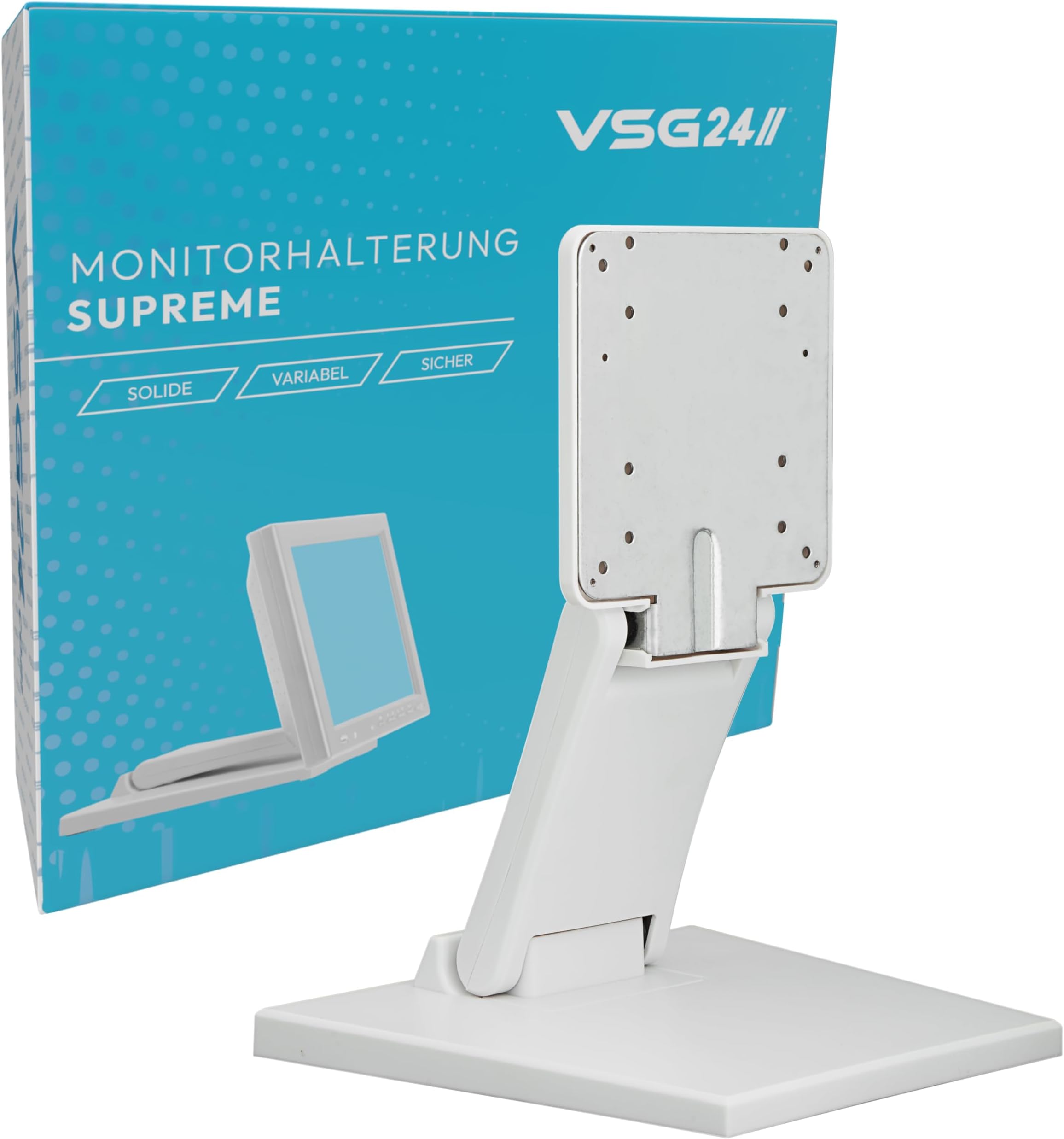 VSG24 92005 - POS or PC Monitor Stand Touch Screen, Stable, Adjustable, Foldable and Adjustable Display Stand, VESA, Metal, for 10 to 22 Inch Screens - White