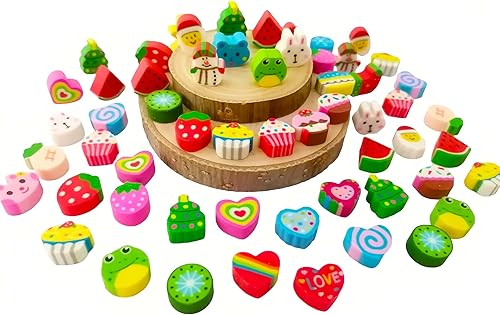 Miniatura 2 de Rondure 300 mini borradores de animales para niños a granel, lindos borradores de Navidad con corazón de comida para suministros escolares,