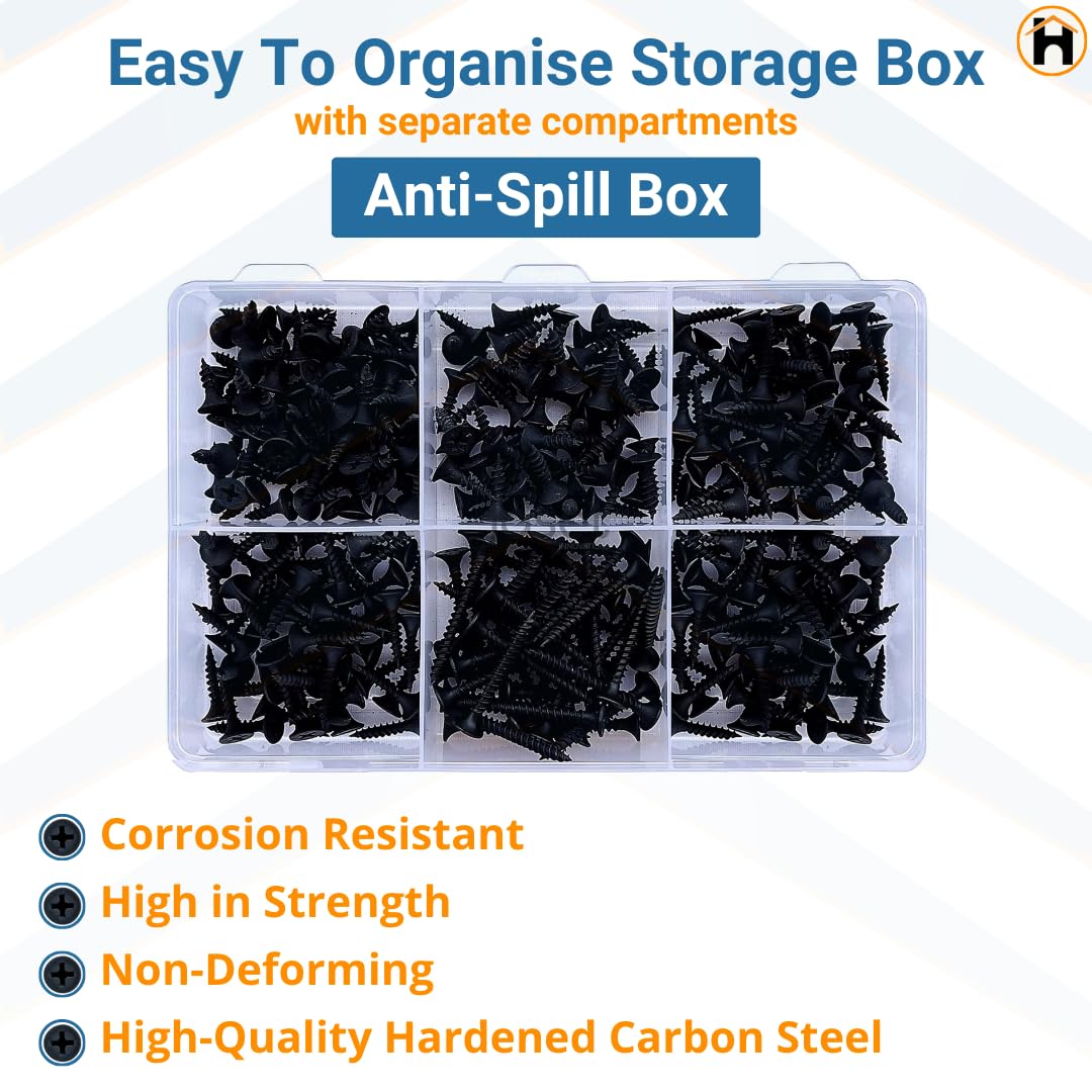 Homdum Assorted Black Dry Wall Screws 6 Sizes (13 mm to 50 mm) + Ph Bit 1 nos, (Pack of 451 Pieces) - Image 8 thumbnail