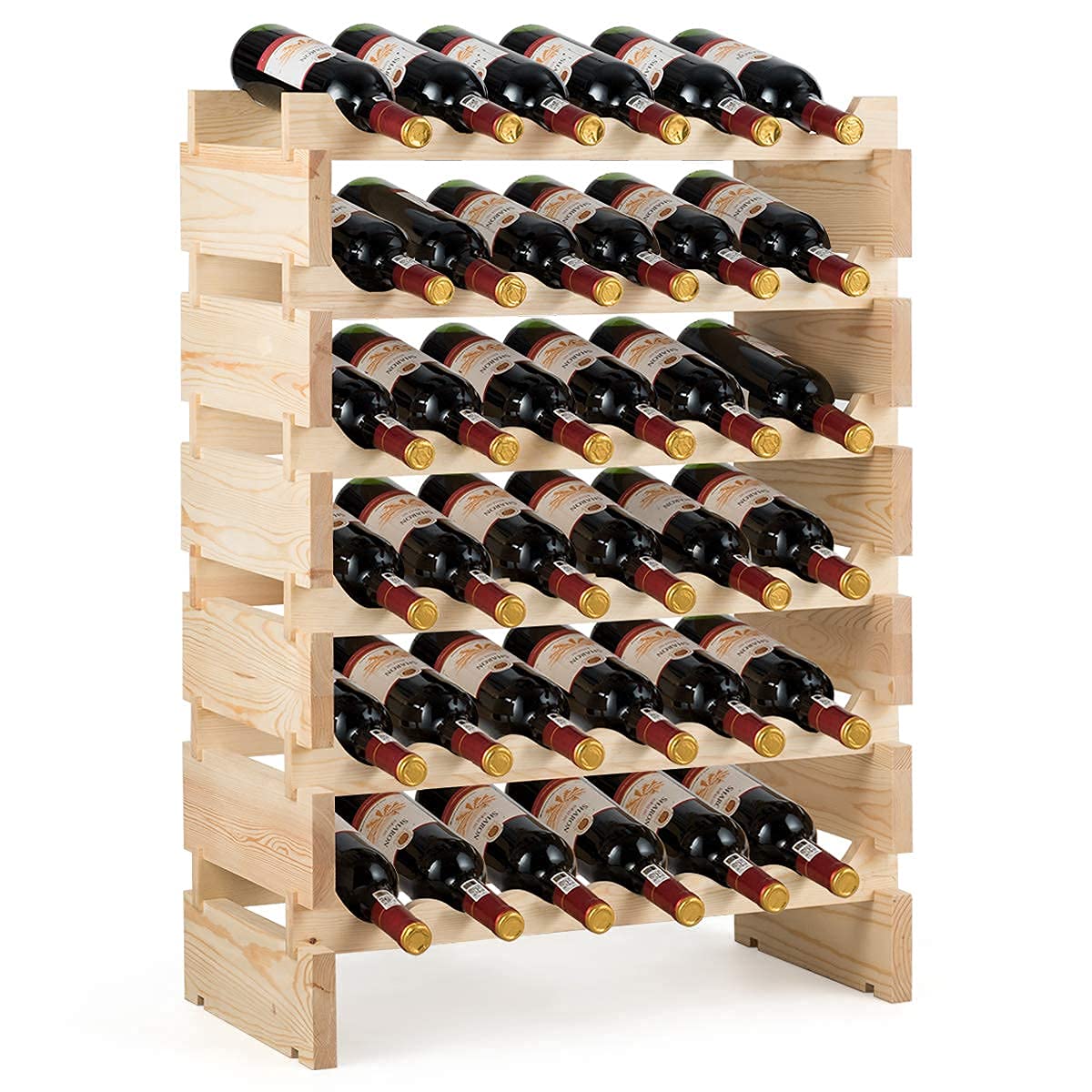 RELAX4LIFE Portabottiglie Vino per 36/72/108 Bottiglie in Legno, Cantinetta a 6/9 Livelli, Ripiani Impilabili con Montaggio a Incastro, Scaffale Salvaspazio,Vintage, per Cucina, Bar (36 Bottiglie)