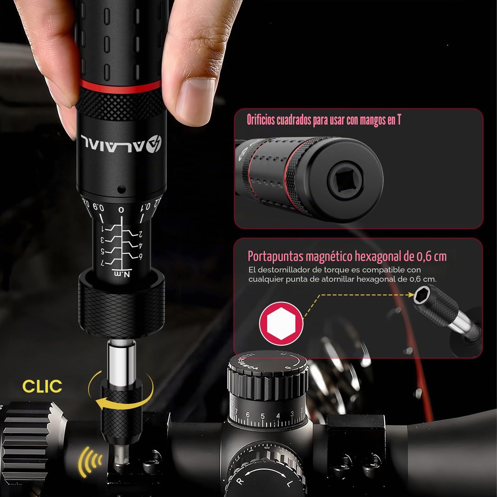 Destornillador Dinamométrico, 1-7Nm, 41 Piezas Juego de Brocas de Destornillador Dinamométrico, 1/4" Llave Dinamométrica para Bicicletas