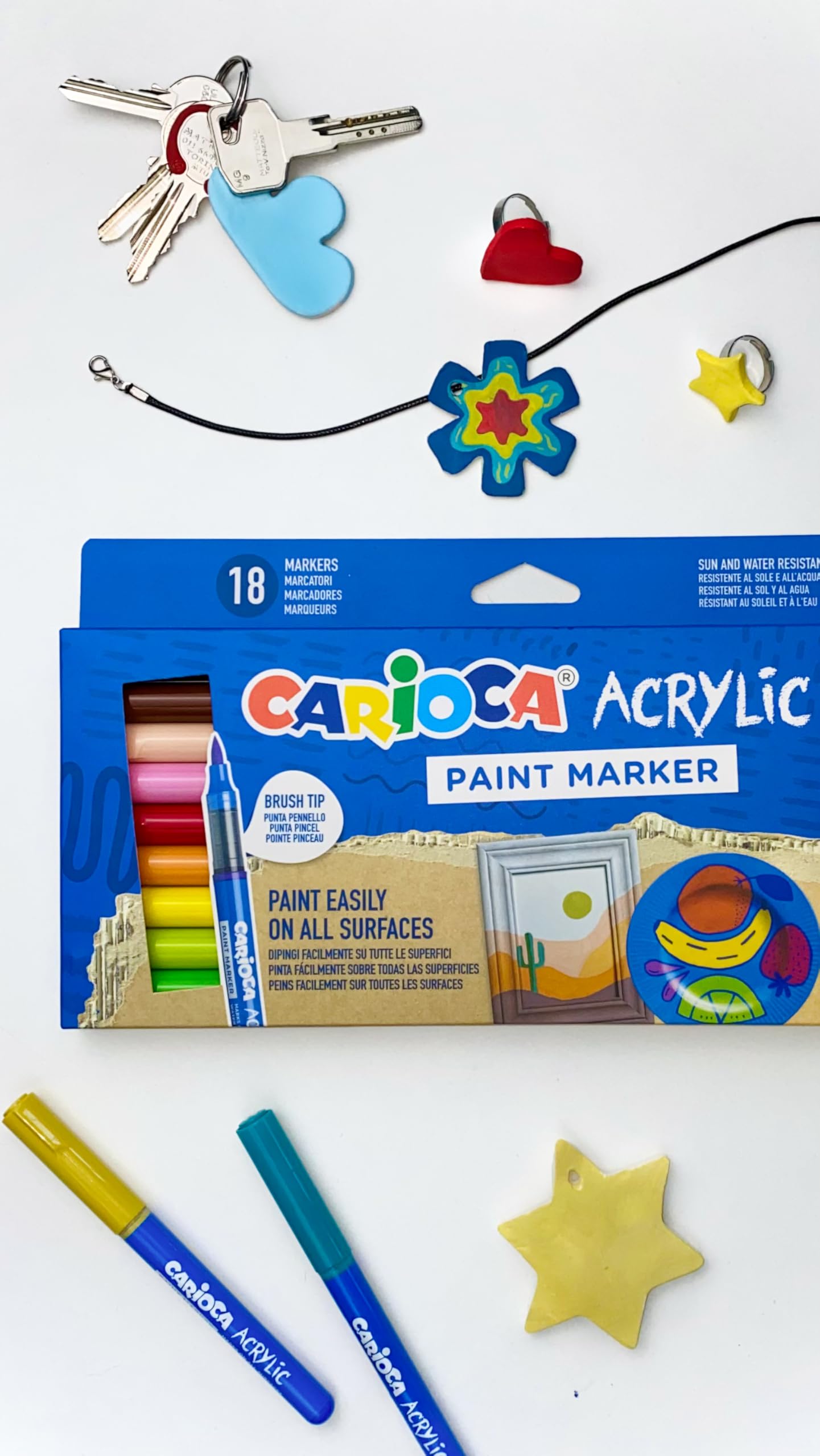 CARIOCA Pennarello acrilico | Display di 36 pennarelli permanenti | punta pennello | adatto a tutte le superfici e alta opacità | base d'acqua | 4 colori