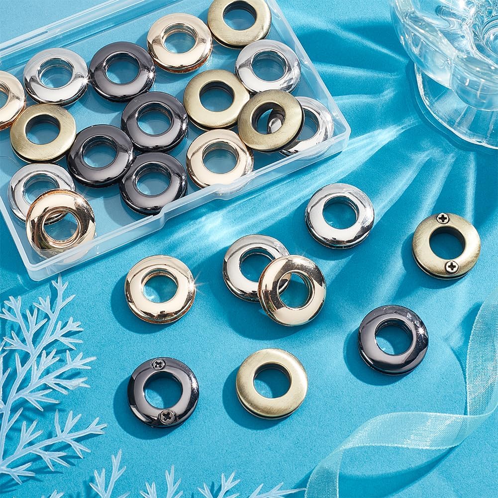 PH PandaHall 12 Set(24pcs) Screw Together Grommet Ring 4 Colors Metal Screw Rings 21mm Round Purse Ring Alloy Purse Loop Handle Connectors for Curtain Tarp DIY Bag Purse Making Repairing
