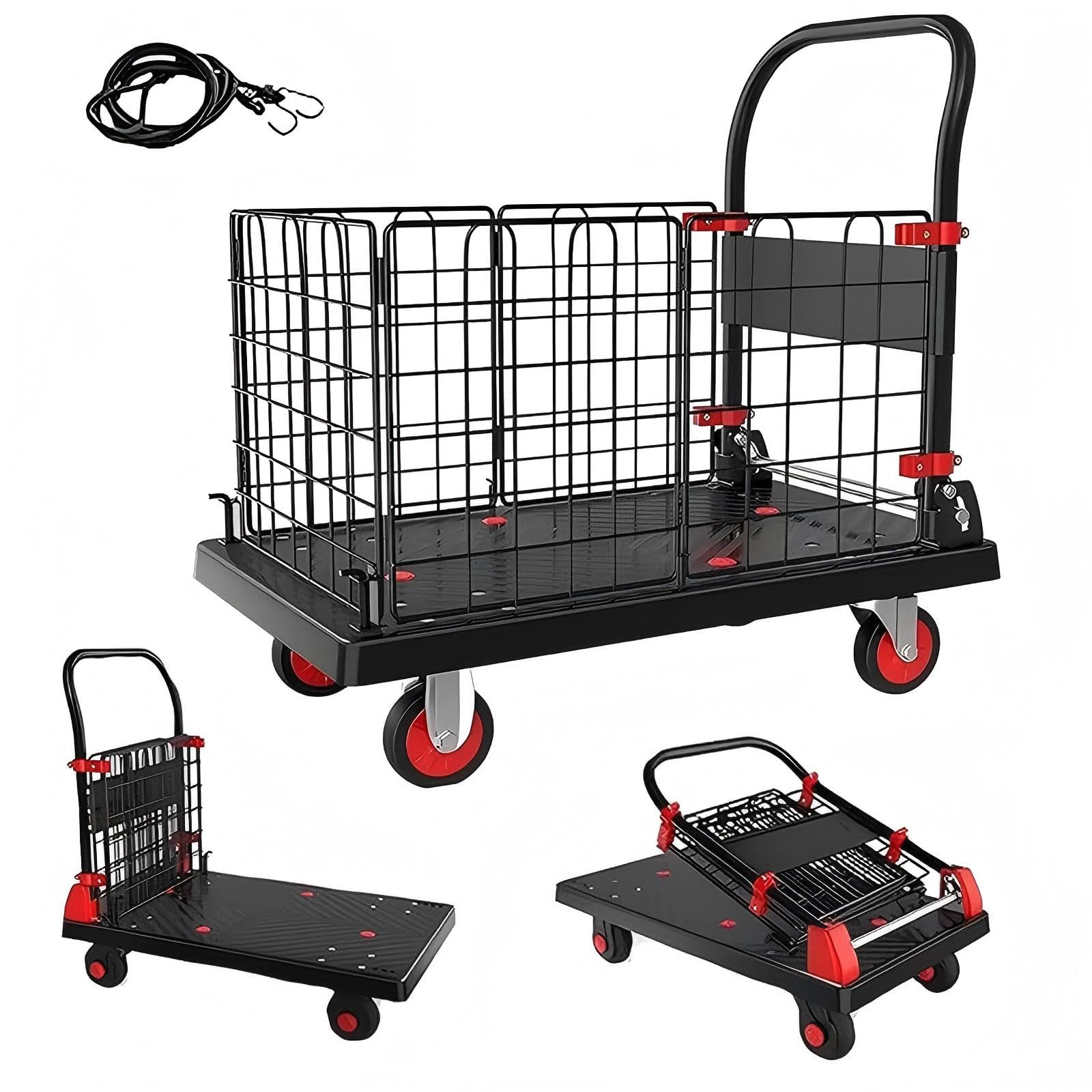 カゴは折り畳み可能 カゴ台車 カゴ 手押し台車 ハンドブレーキ付き Amazon.co.jp: カゴ台車 カゴ付き台車 折りたたみ 手押し 運搬車