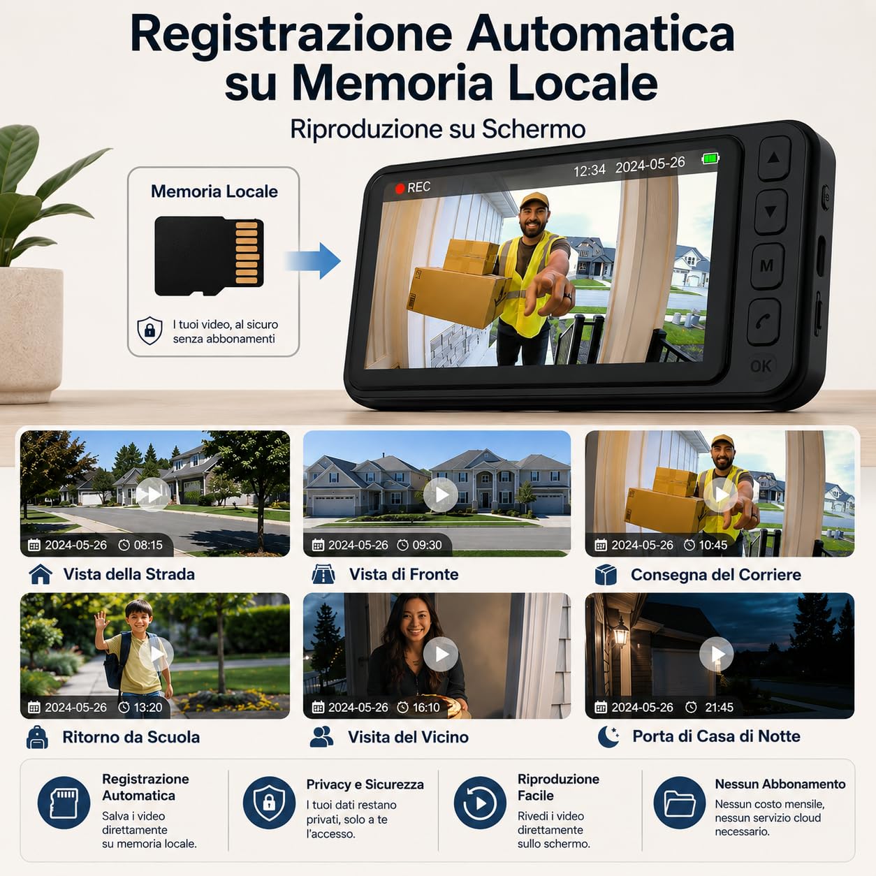 Winnes Videocitofono Senza Fili da Esterno 4,3” IPS Display 1080P,Video Campanello Batteria 4000mAh Obiettivo 170° IP65,Smart Spioncino Citofono con Telecamera&LED Visione Notturna,Senza WiFi/APP