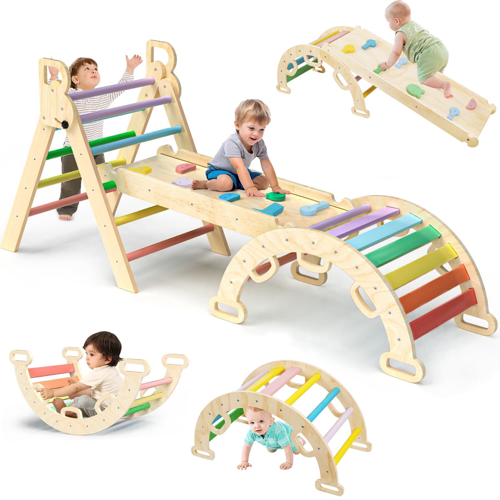 Triángulo De Escalada Pikler Para Niños Pequeños – Estructura Montessori Con Tobogán Y Juego De Compás, Segura Y Antideslizante (HDPE, 77 Cm)