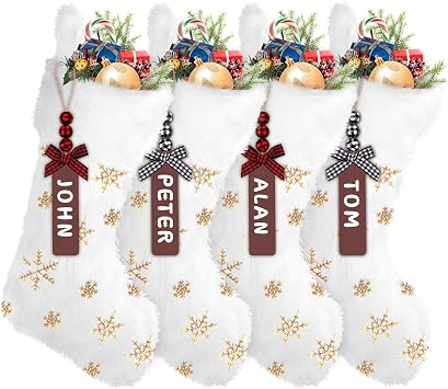 XIMISHOP 4 Pack Christmas Stockings, 18 Faux Fur Sequin Snowflake Stocking