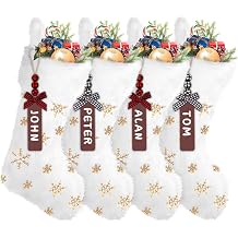 XIMISHOP 4 Pack Christmas Stockings, 18 Inch Large Faux Fur Sequin Snowflake Christmas Stockings,Snowy White Xmas Stockings Hanging Ornaments for Christmas Holiday New Year Decorations