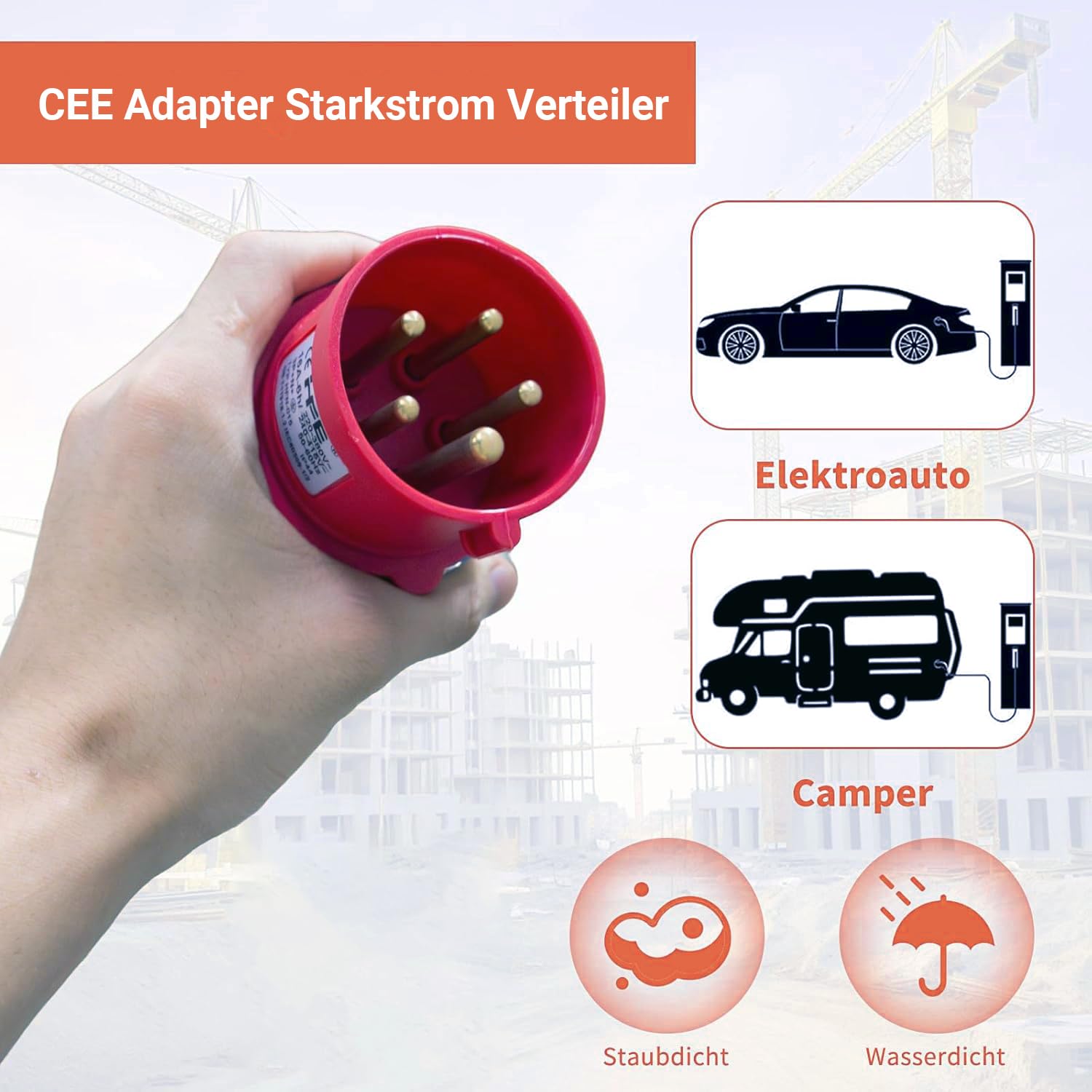 Adaptador CEE Industrial 400V 16A a 3 Enchufes 230V 16A - Transformador para Caravana, Obra, Exterior - IP44 Antisalpicaduras - Cable de Goma Resistente (-25°C a +70°C) para Soldadoras