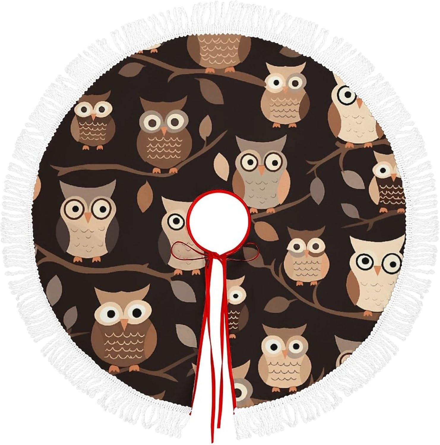 Christmas Tree Skirt Cute Xmas Trees Mat Skirts Personalization Christmas Round Tree Skirts for Holiday Party Decorative Supplies Cute Brown Cartoon Owls