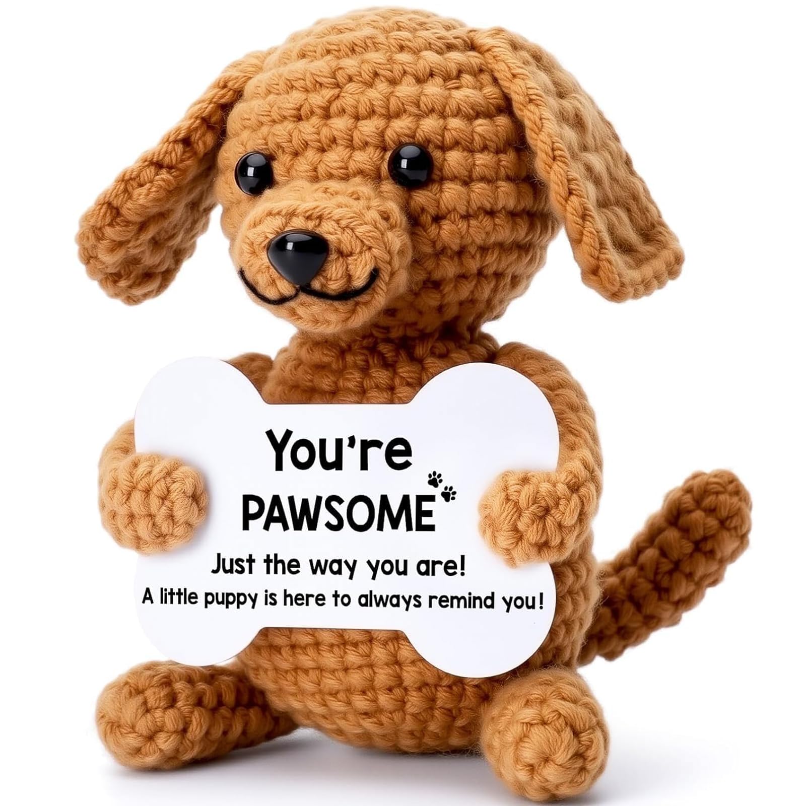 Handmade Emotional Support Crochet Positive Dog with Inspirational Cards