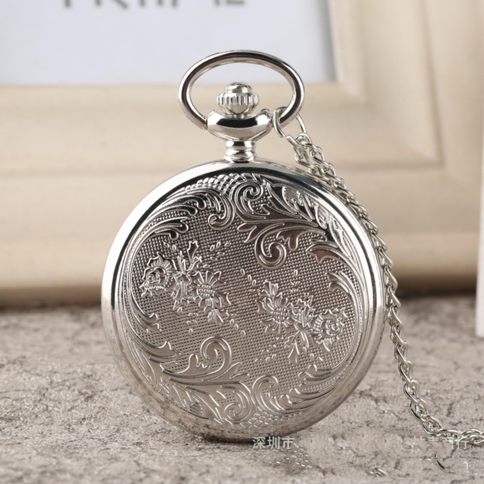 Reloj de Bolsillo, Reloj de Bolsillo Vintage, patrón un pájaro y Tres Flores, Reloj con Cadena