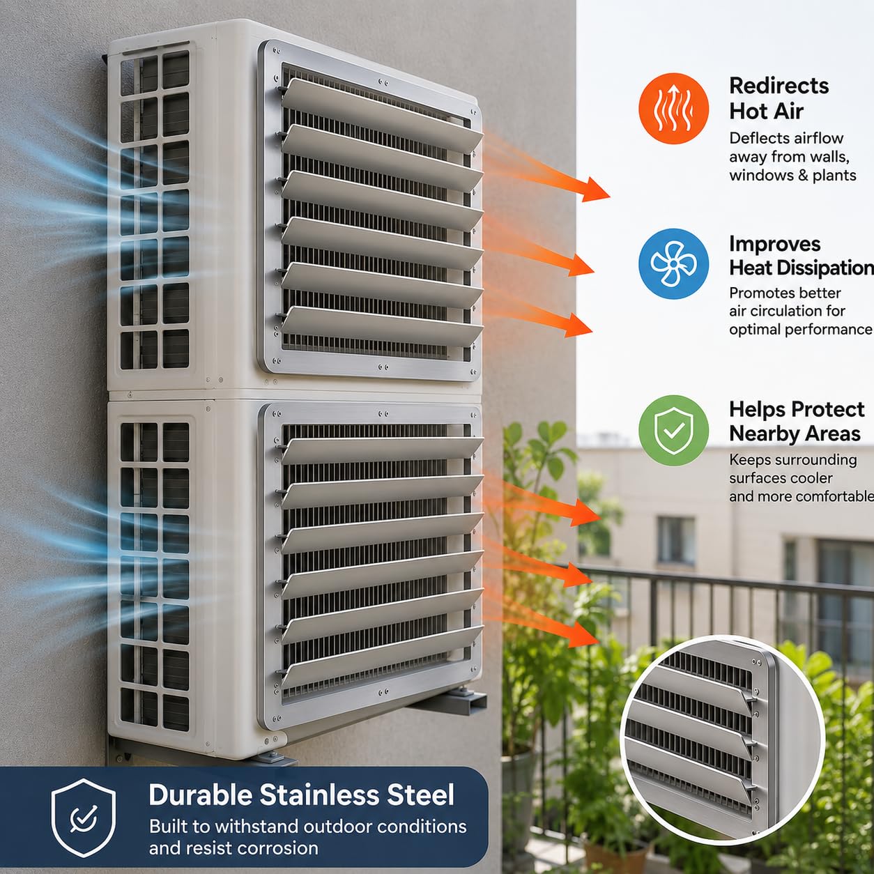 Deflettore Aria Condizionatore per Apparecchi Esterni Quadrato Acciaio Inox AC Paravento Deflettore Uscita Aria Deflettore per Condizionatore Esterno Griglia di Protezione contro Aria Diretta