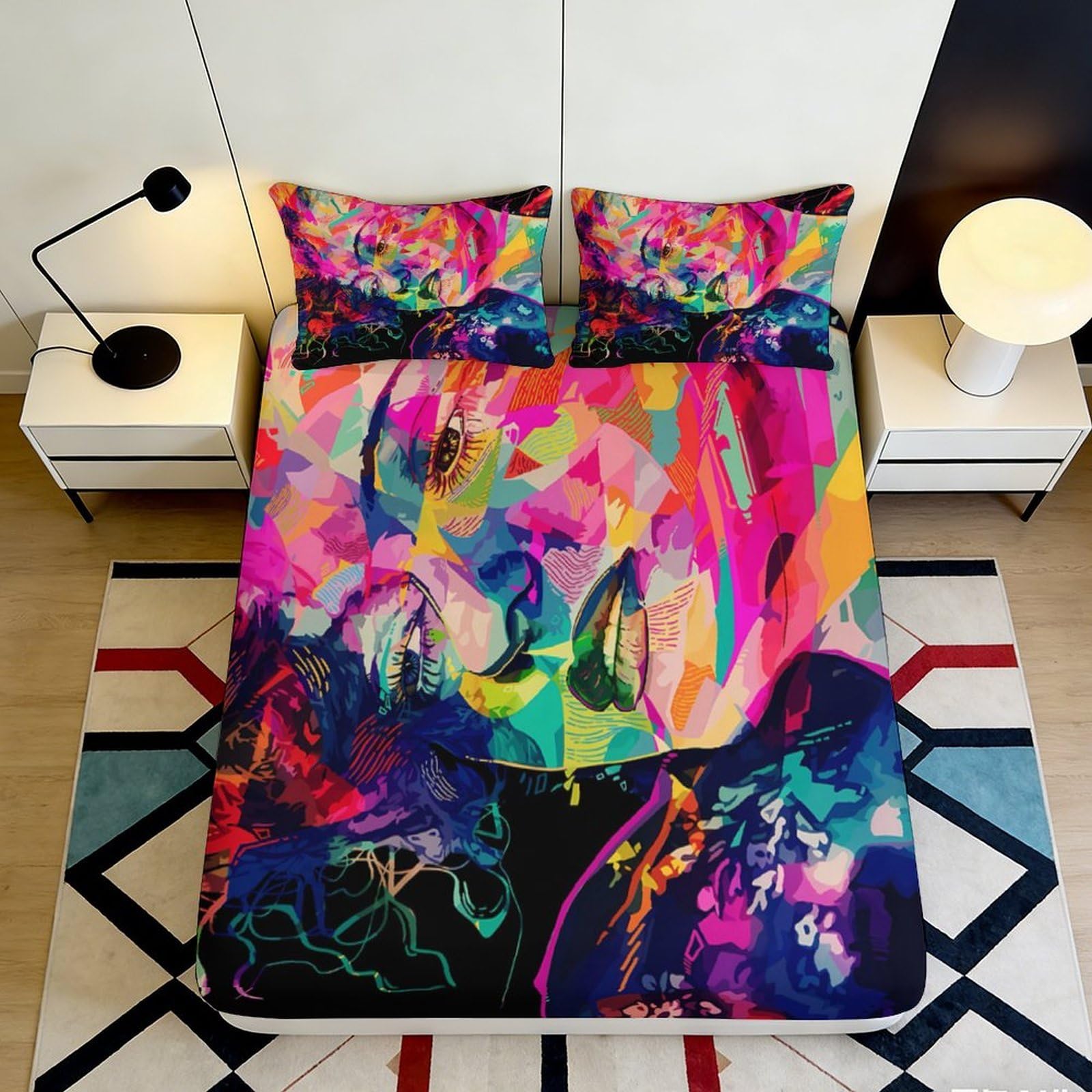 3D Printed Abstract Graffiti Fitted Sheet Microfiber Vibrant Artistic Splash Mattress Cover Bedroom Decor 90x200x25cm
