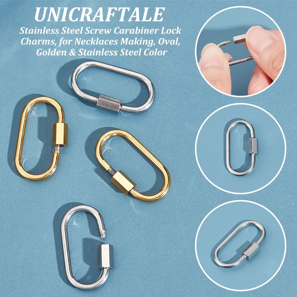 UNICRAFTALE 4Pcs 2 Colors Oval Screw Carabiner Lock 304 Stainless Steel Screw Locking Keychain Carabiner Clasp Metal Keychain Clip Hook 26mm Keyring Clasp for Jewelry Making Handbag DIY Accessory - Image 5