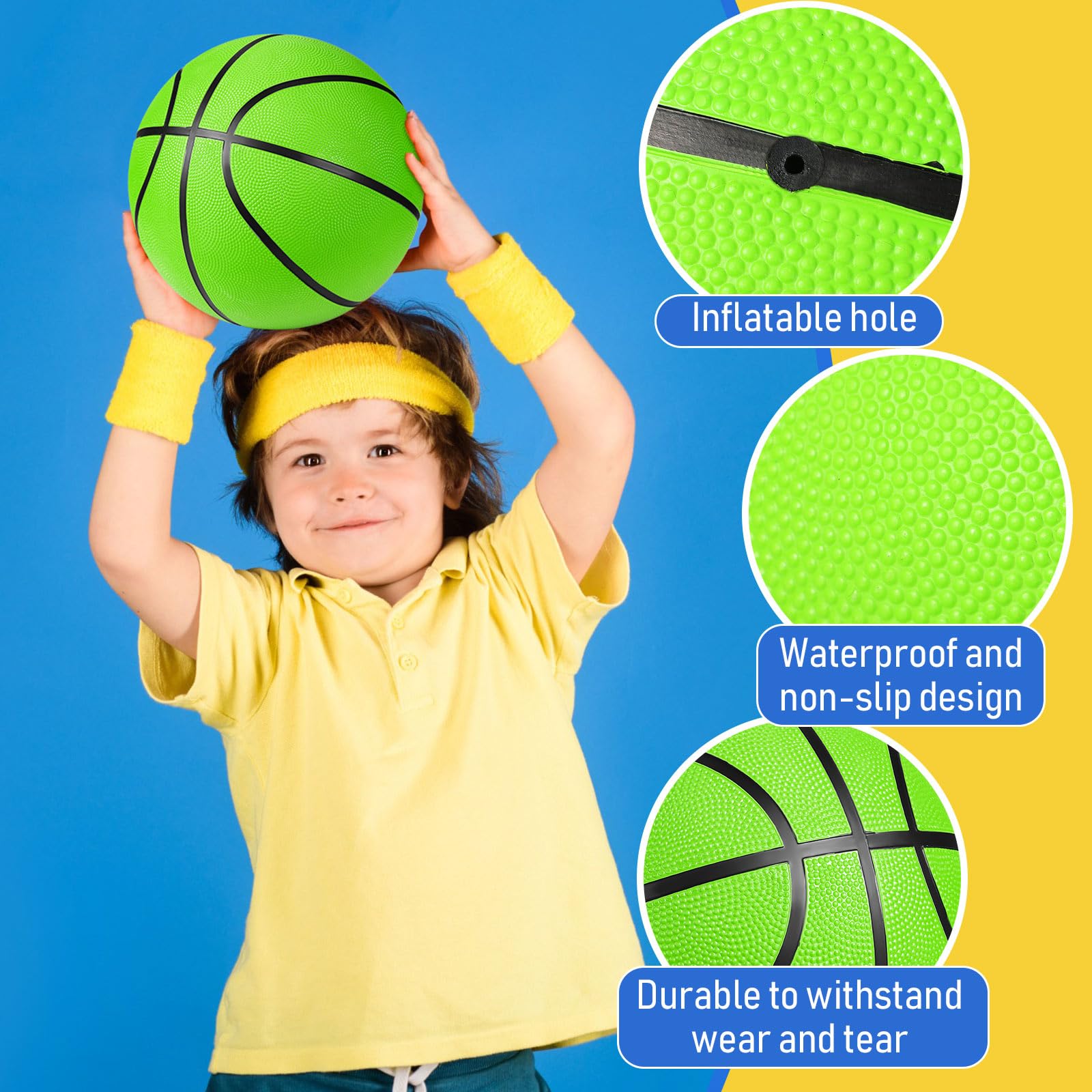 Jerify Confezione da 12 palline da basket in gomma, per interni ed esterni, dimensioni ufficiali, in 6 diversi colori, con pompa, per bambini, ragazzi, ragazze, per attività all'aperto e per allenarsi