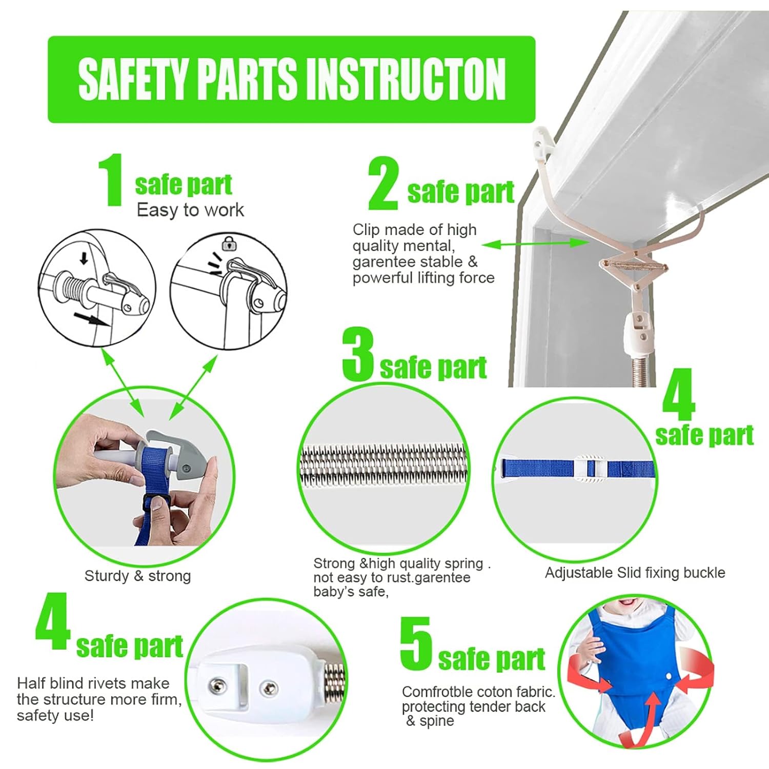 Creative Baby Door Jumper Set - Adjustable Toddler Baby Bouncer Baby Toys Baby Walker Swing (Gray)