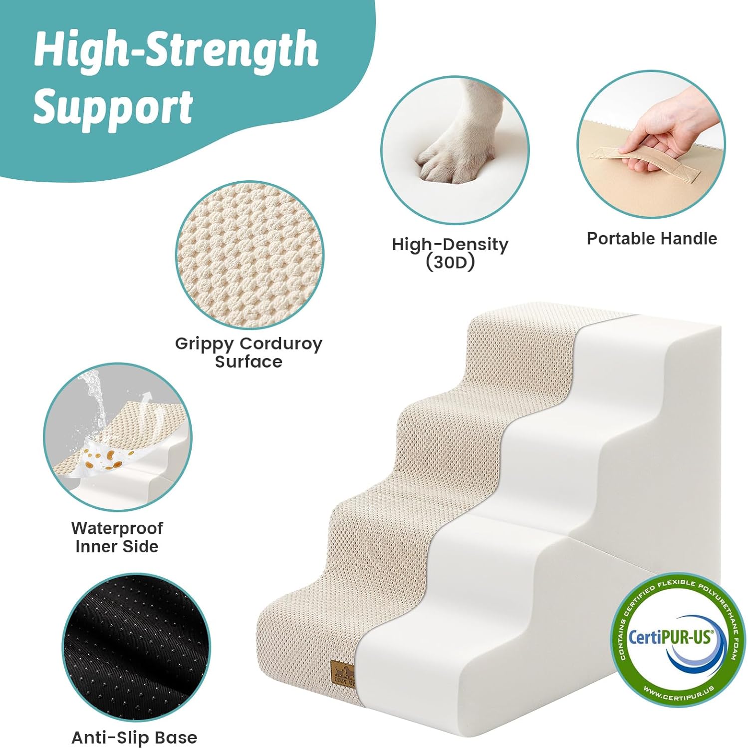 COZY KISS Dog Stairs for Small Dogs, 3-Step 2 in 1 Transformable Pet Stairs for Couch and Bed, 15.7" H Dog Steps for Old Cats, Puppy, Small Dogs (Beige, 17.7x28.3x19.7 in, 4.0)