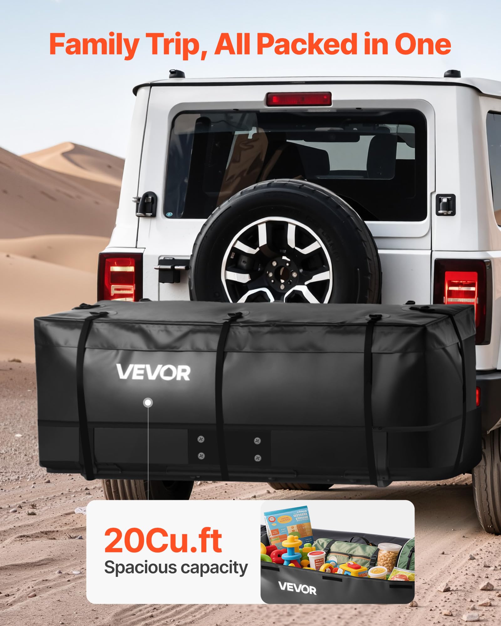 VEVOR Borsa da Trasporto per Gancio di Traino 1520 x 607 x 610 mm Borsa da Carico Resistente per Stoccaggio sul Cassone del Camion con 8 Cinghie Rinforzate, per Cestini da Gancio per Auto e Furgoni