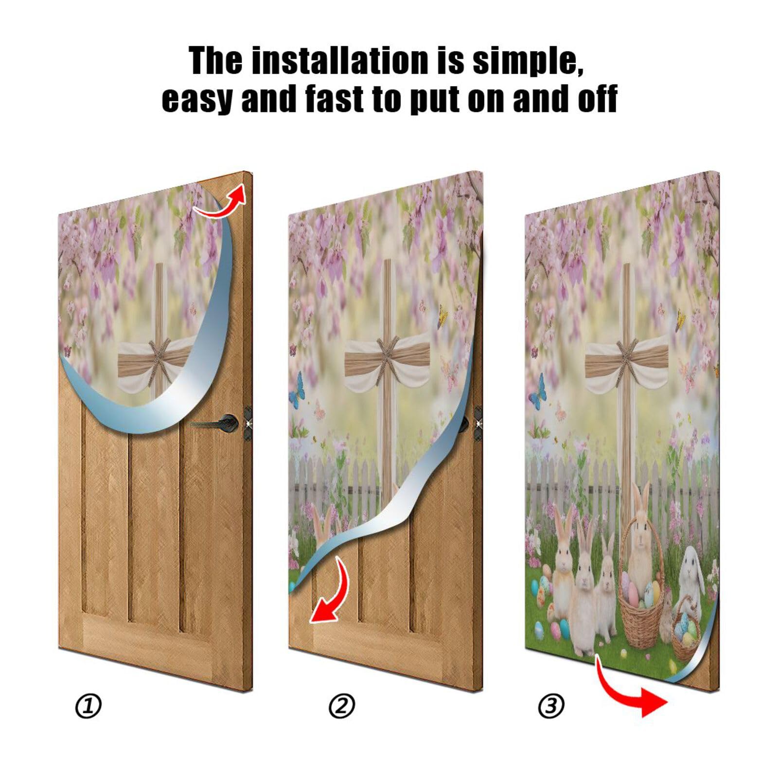 FLildon Easter Spring Bunny Door Cover Decoration, Party Accessory Porch Decor for Festive Ornament Room Door Covers 36 x 98 Inch