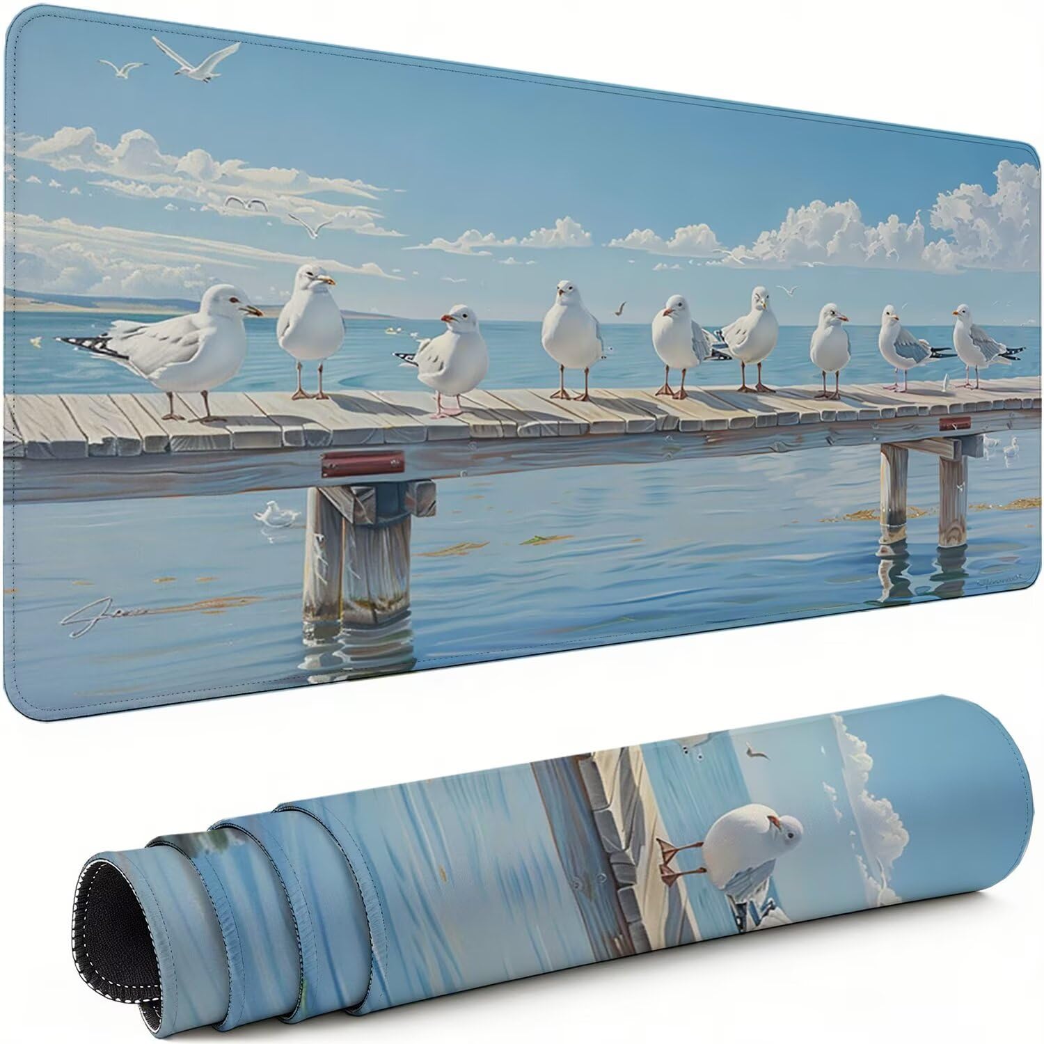 Podkładka pod mysz XXL plaża 900 x 400 x 3 mm antypoślizgowa gumowa podkładka pod mysz dla graczy biała precyzja kompatybilna z wszystkimi myszami, miękka powłoka wodoodporna ochrona na biurko do