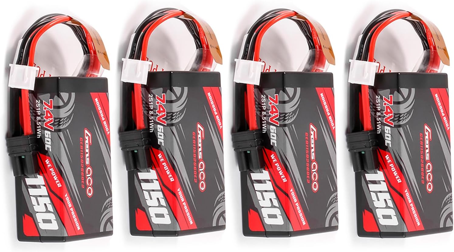 Gens ace 1150mAh 60C 7.4V HardCase 2S Lipo Battery with IEC2 Plug(4Pcs)
