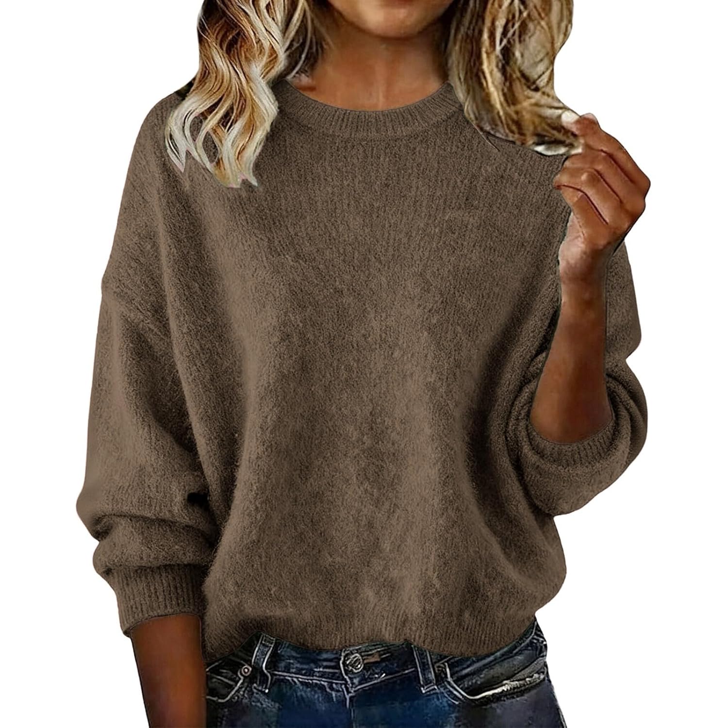 Cashmere Sweaters for Women - Oversized Cozy Pullover Sweaters Lightweight Crew Neck Wool Sweater Winter Soft Warm Tunic