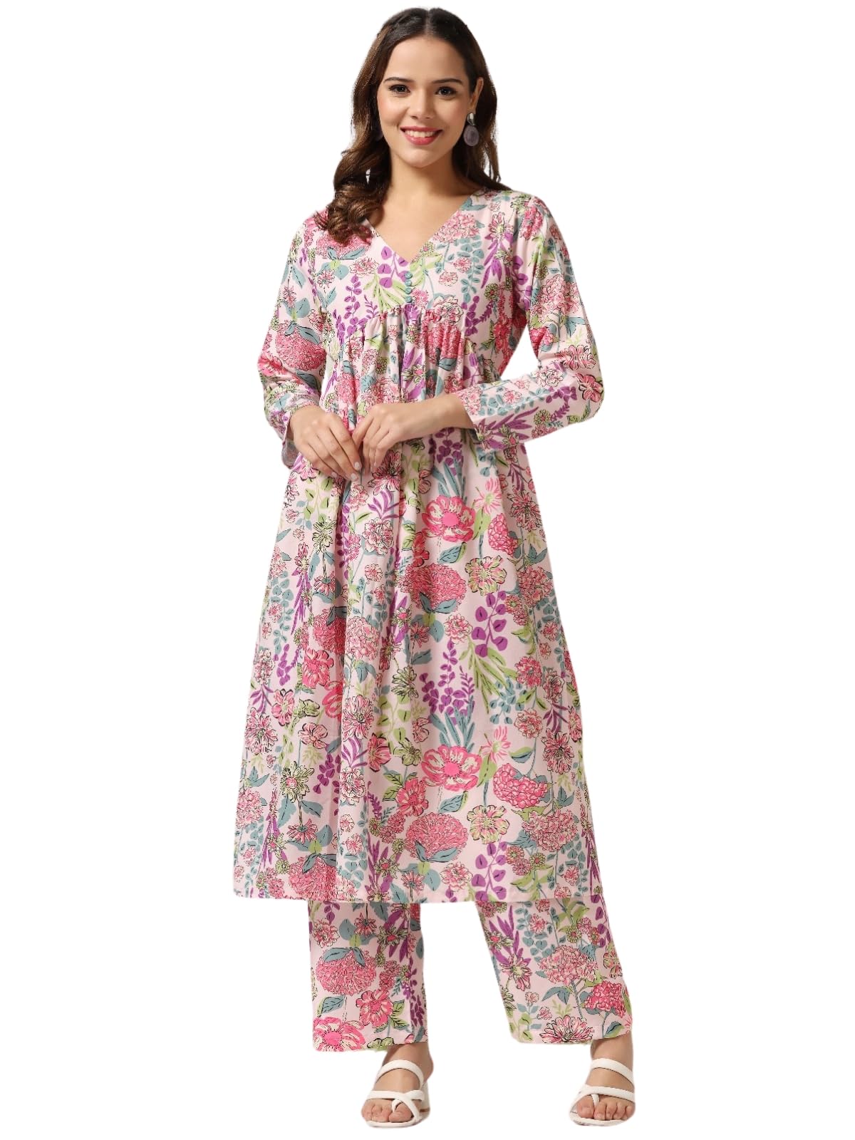 Om Sai Latest Creation Women Cotton Blend Fancy Kurta Set Regular Fit Printed (Oslc-K730&P152_Pink_S)