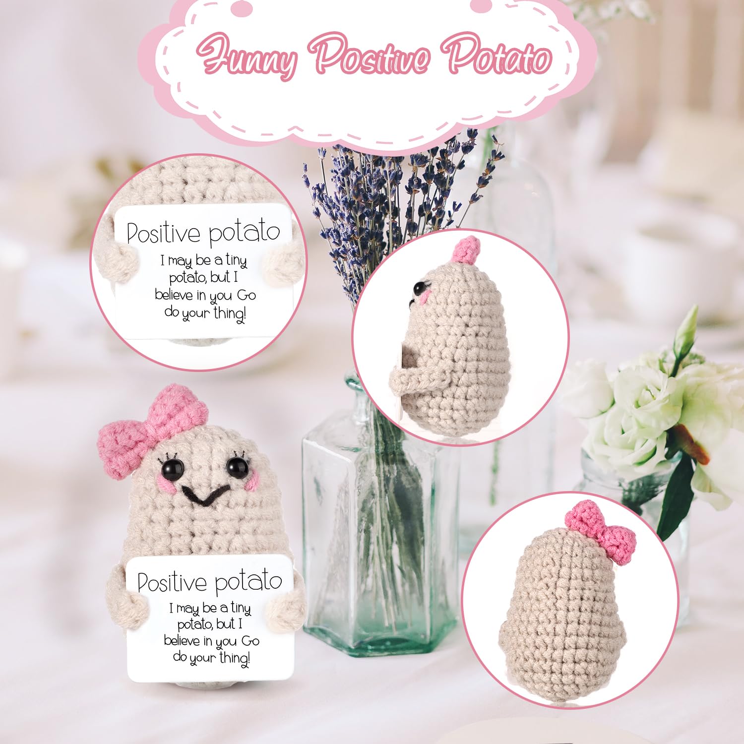 Lustige Positive Kartoffel – 6,5 Cm Gehäkelt Mit Blume & Karte – Süßes Geschenk Für Geburtstag, Party Oder Als Motivationsbringer – Aus Wollgarn Lustige Positive Kartoffel – 6,5 Cm Gehäkelt Mit Blume & Karte – Süßes Geschenk Für Geburtstag, Party Oder Als Motivationsbringer – Aus Wollgarn
