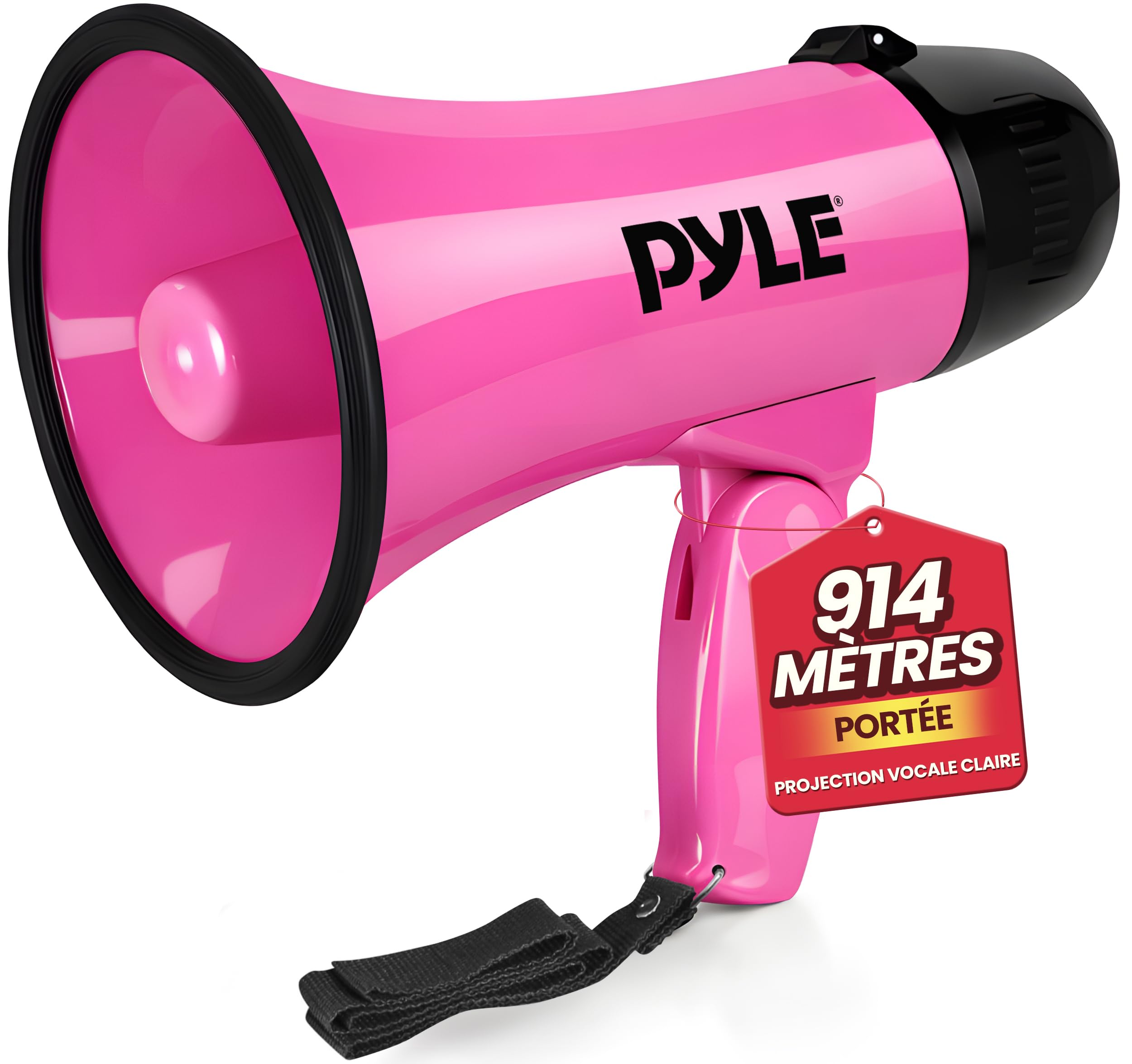 Pyle MégaPhone Portable 20W avec Sirène et Microphone – Haut-​Parleur PA Alimenté par Batterie, 2 Modes Sonores, Poignée Pliable pour Événements et Cheerleading