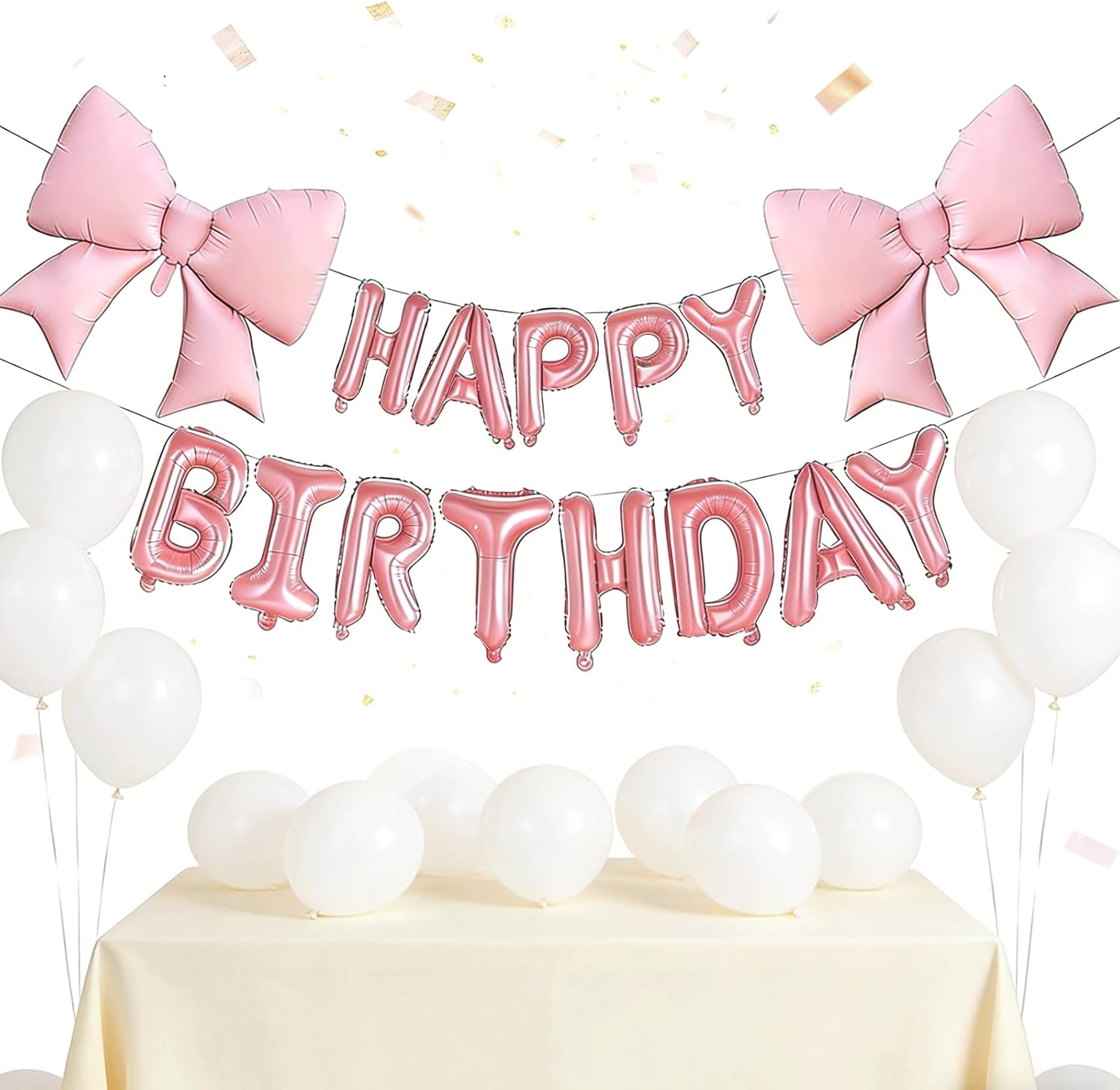 Pink Happy Birthday Balloon Set with 2 Large Pink Bow Foil Balloons, 39" Bow & 16" Happy Birthday Letter Balloons for Girl Woman Birthday Coquette Princess Party Decorations Supplies image 4