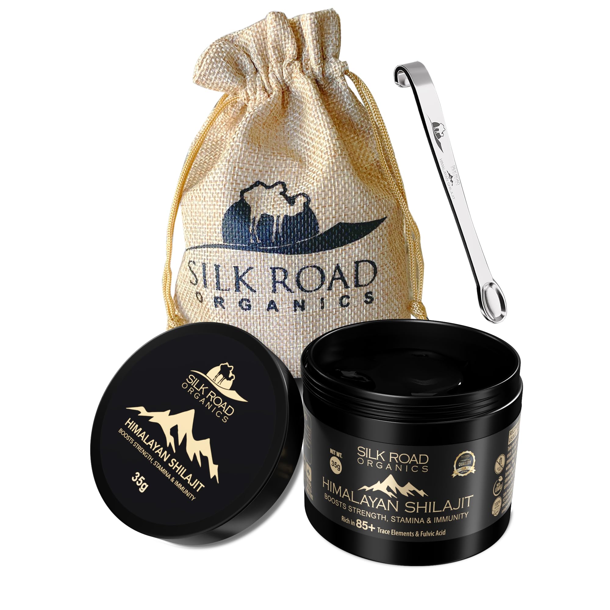 Pure Himalayan 35 Gram Shilajit Hard Resin with Fulvic Acid and 85+ Trace Minerals for Metabolism, Immune System Support, Energy & Focus | Measuring Spoon