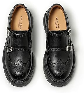 BEAU TODAY Chunky Loafers for Women, Women’s Leather Platform Loafers, Lug Sole Tassel Slip On Loafers Shoes Brogues Wingt...