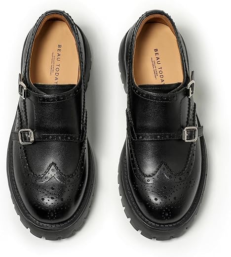 BEAU TODAY Chunky Loafers for Women, Women’s Leather Platform Loafers, Lug Sole Tassel Slip On Loafers Shoes Brogues Wingt...