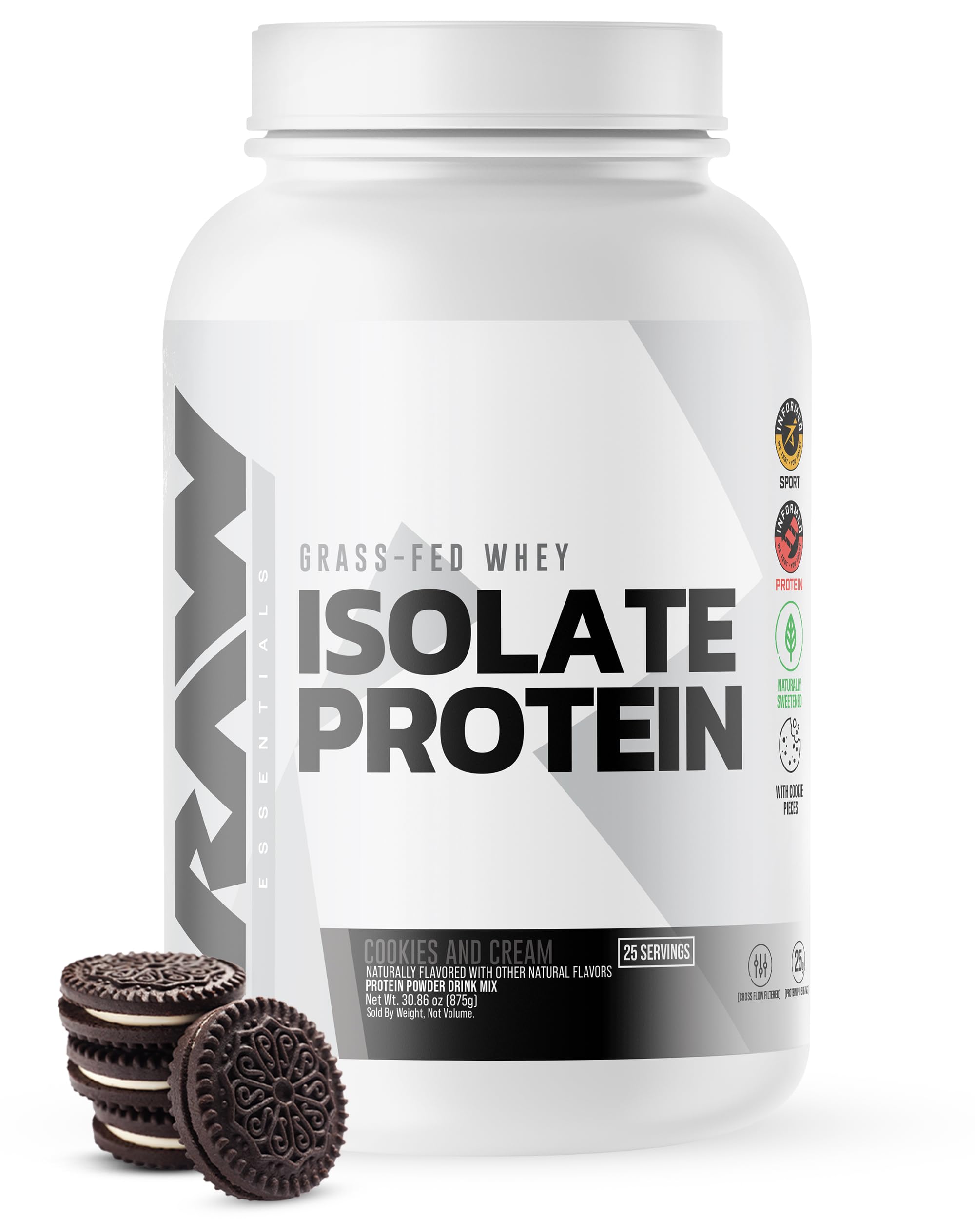 RAW Whey Protein Isolate Powder | 100% Grass-Fed Protein Isolate | Highest Rated Protein Powder, Hormone-Free, Zero Additives, Low-Fat Sports Nutrition Protein | Cookies & Cream (25 Servings)