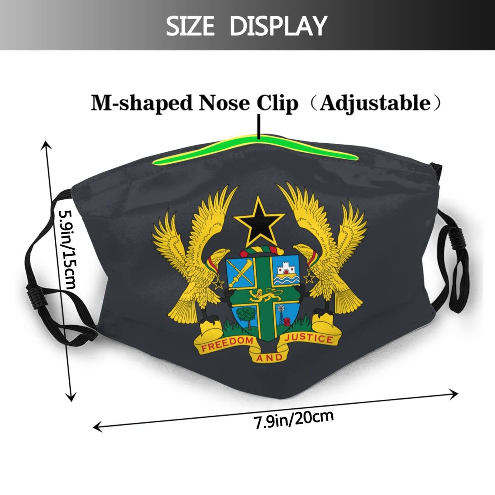 Coat of Arms of Ghana Mask Protect Respiratory System Breathe with Peace of Mind Black