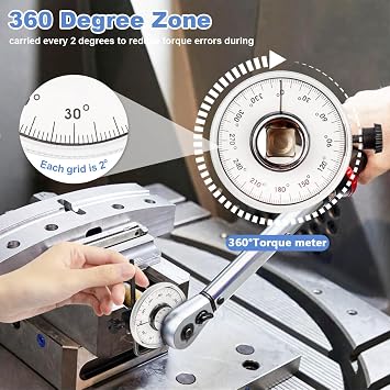 Wolfride 1/2 Torque Wrench Angle Gauge Tool, 360 Adjustable 1/2 Drive Digital Torque Adapter Angle Meter