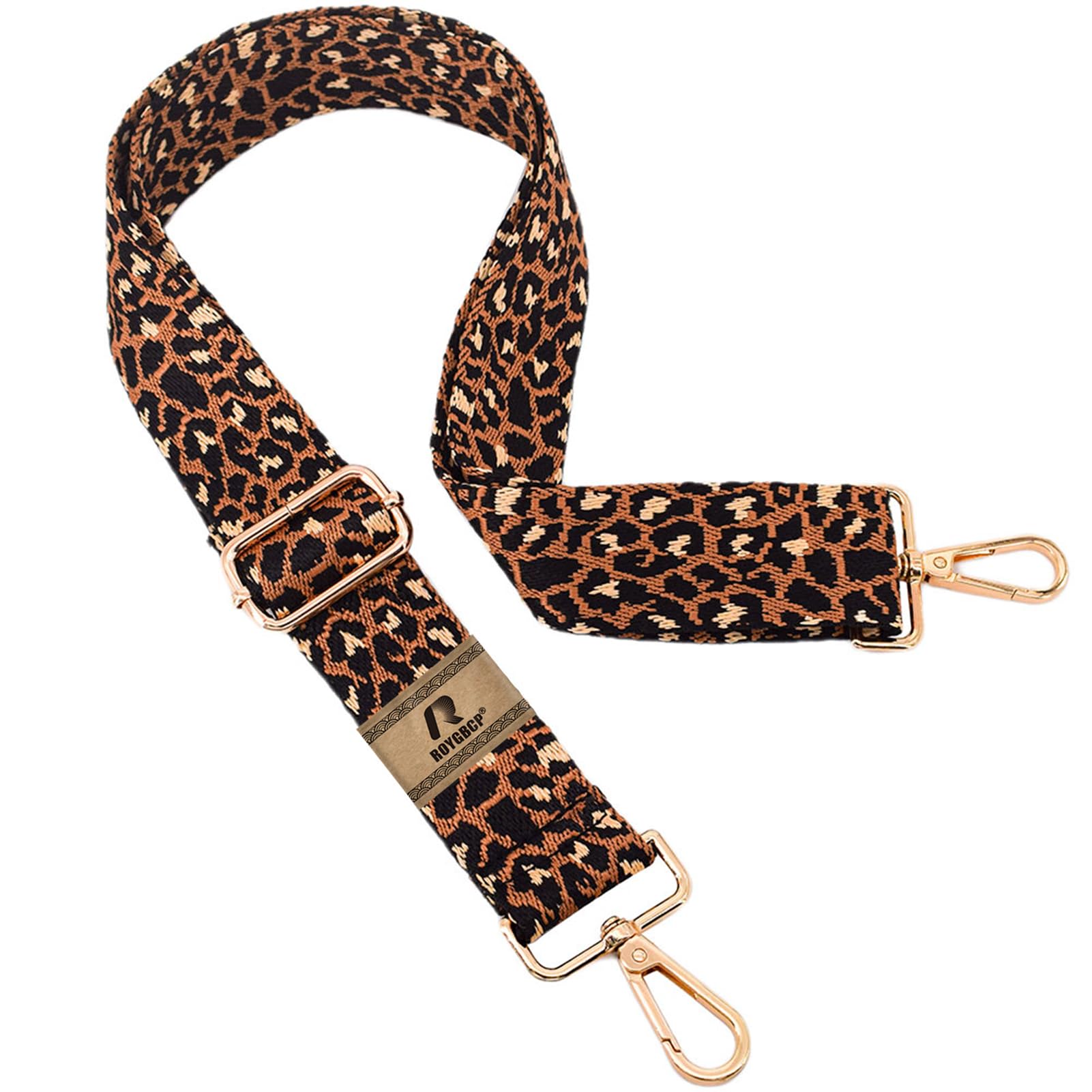 Roygbcp Women's Brown Leopard Print-Gold Hardware Replacement Purse Strap Shoulder Strap Adjustable Crossbody Strap For Crossbody Wide Shoulder Bag, 28-51 Inches