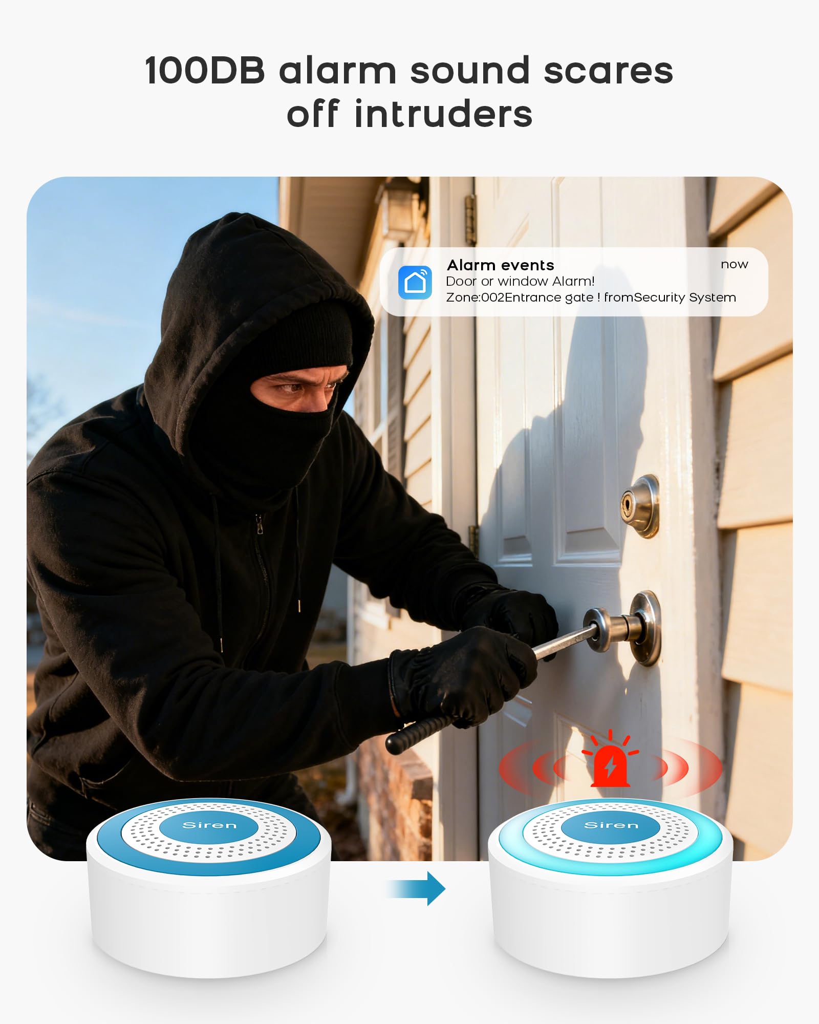 WiFi Door Alarm System, Wireless Alarm System 5 Piece Kit with Phone APP Alert Alarm Siren Door Window Sensor Motion Sensor Compatible with Alexa No Contract Ideal for Home