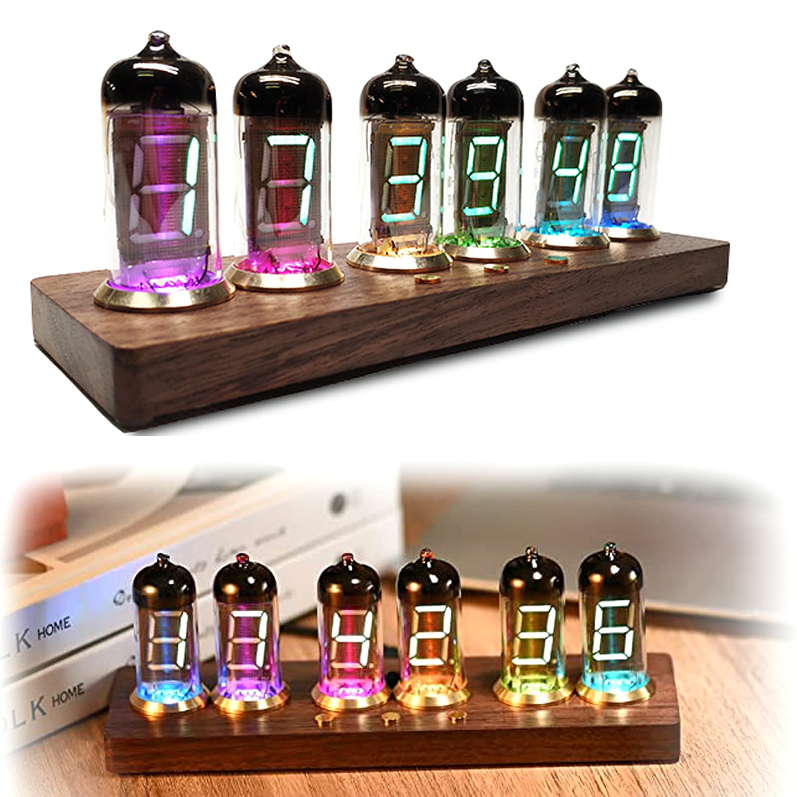 Cadeaux personnalisés, Horloge numérique LED, kit d'horloge Nixie avec Affichage 12 et 24 Heures réglable en Couleur alimenté par USB, Horloge Vintage pour ami Amoureux,