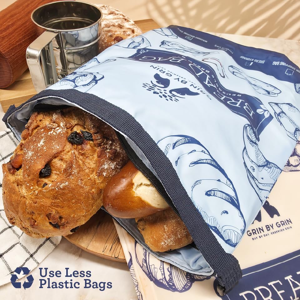 Amazon.com: GRIN BY GRIN- Bread Bags 2 Pack Reusable Zipper Bags