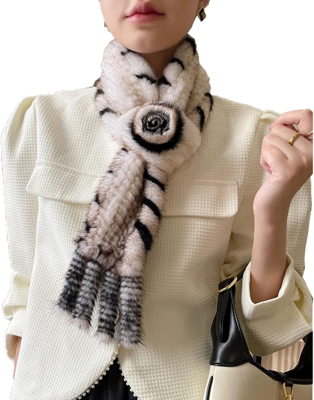 Women Warm Knit Scarf Genuine Mink Hair Neck Warmer with Tassels Fashion Winter