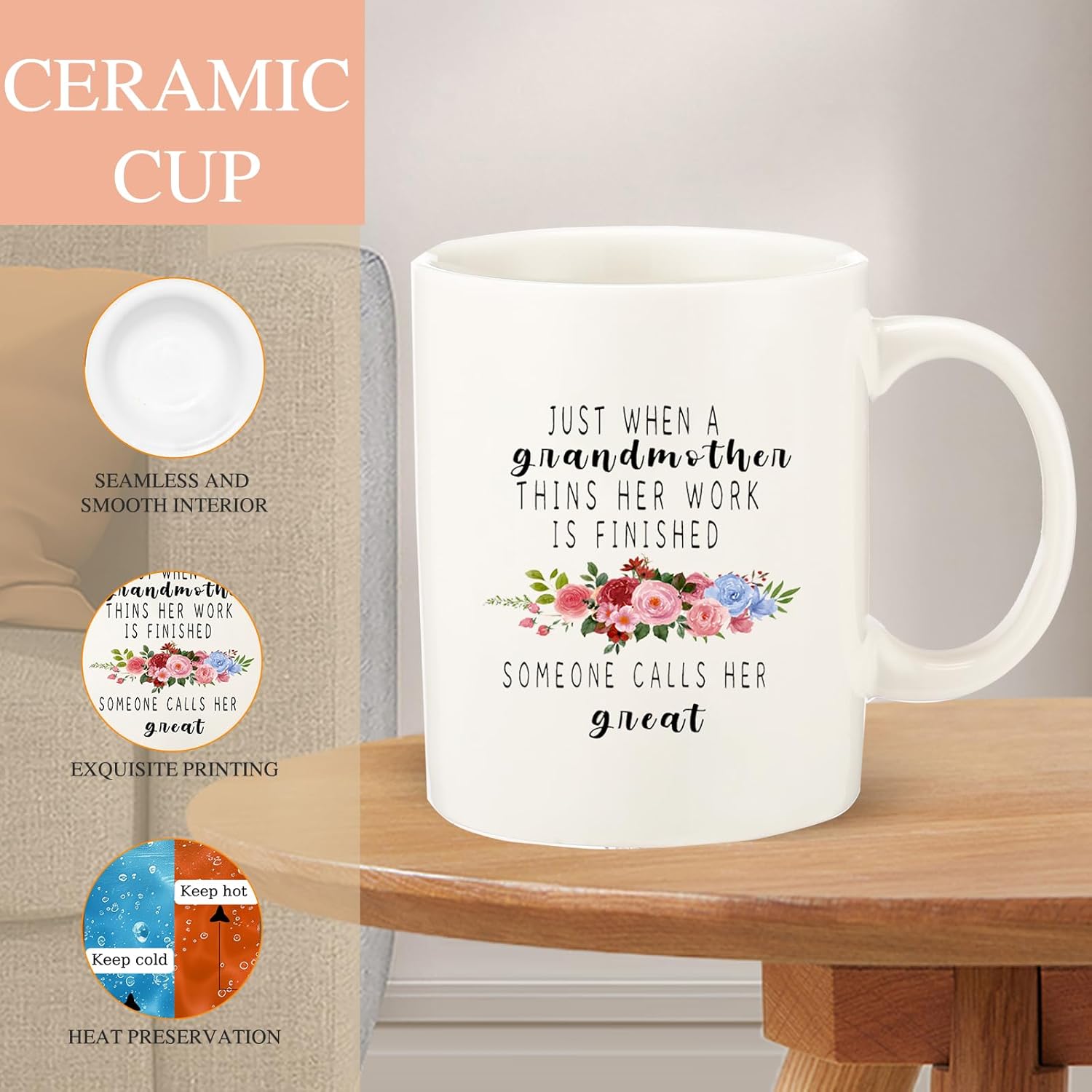 DHQH Birthday Gifts for Grandma from Granddaughter Grandson, Best Grandma Thanksgiving Ideas Gifts Basket Set with 11oz Coffee Mug Socks - Image 3