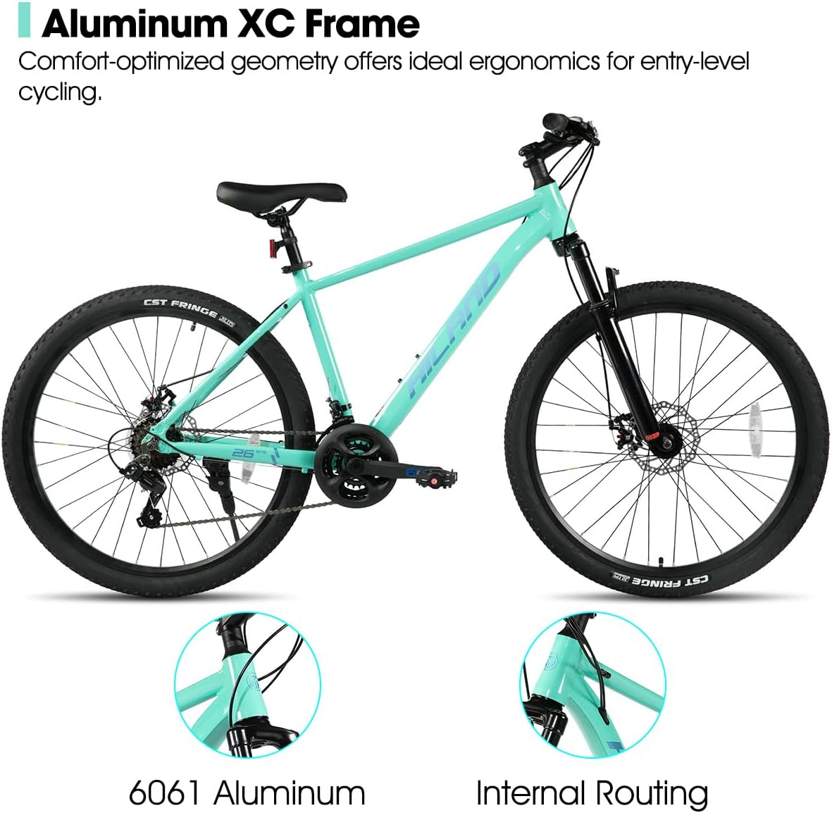 HILAND 26 Inch 27.5 Inch Mens Womens Mountain Bike, 21 Speed Mountain Bicycle with Dual Disc Brake, Front Suspension Fork, High Carbon Steel Frame Urban Commuter Bike for Adults