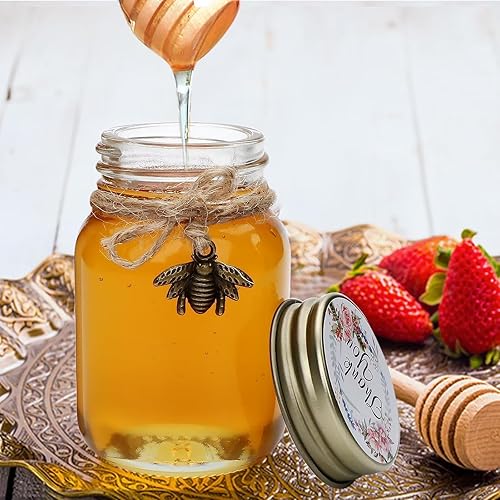 Miniatura 4 de Mini tarros de miel de vidrio, tarros de vidrio de 2 onzas con tapas, paquete de 48 tarros pequeños con cubos de madera, mini botellas transparentes